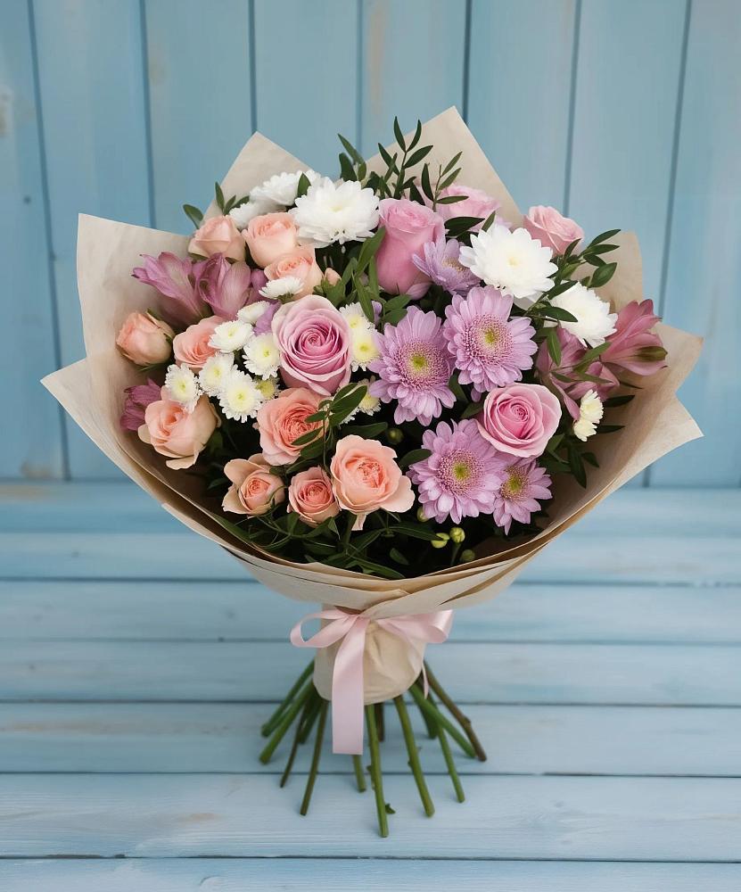 Букет цветов из: Хризантемы, Розы и Альстромерии в Красноуральске