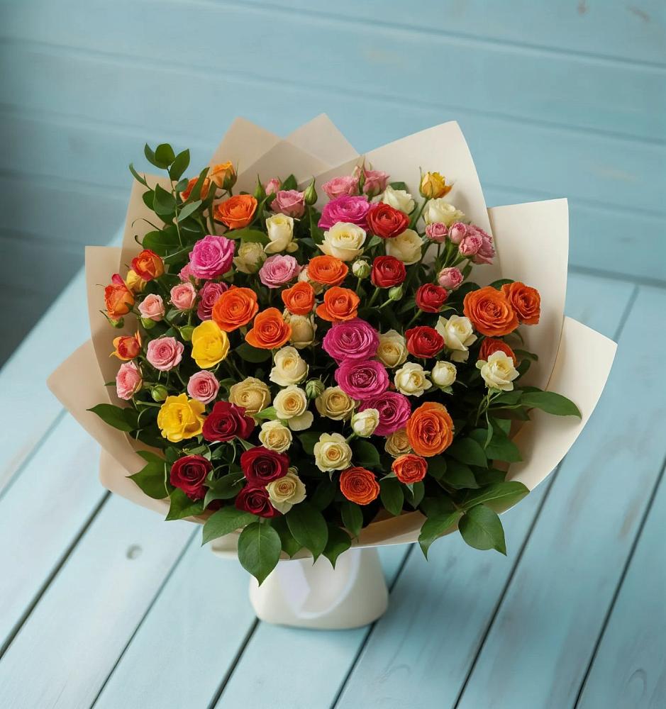 Букет Микс из разноцветных кустовых роз в Красноуральске